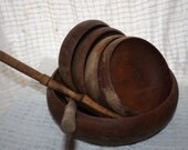Vintage set of Wooden Salad Bowls & Serving set (7pc)