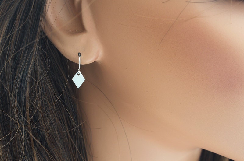 Diamond Shaped Dangle Earrings, Drop Earrings, Simple Earrings, Sterling Silver Charms, Dangle Earrings, Everyday Earrings, Dainty Earrings
