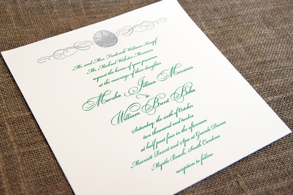 Sand Dollar Flourish two-color Letterpress Invitation (set of 100)