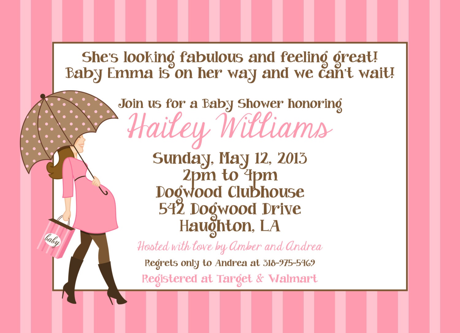 Custom Baby Shower Invitation for Girl Couture Shower with Stripes Maternity 5x7 JPEG or PDF Digital File for e-mail or print