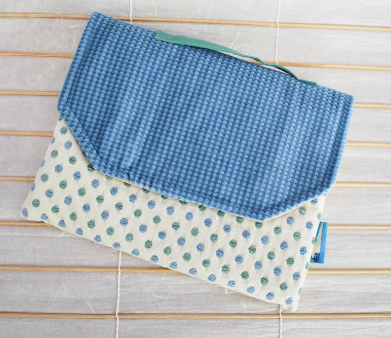 iPad / eReader / Tablet Padded Sleeve - Light Blue and Aqua Nubby Polka Dots (Upcycled Fabric)