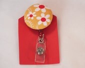 ID Badge Holder Retractable in Orange Spring Flowers
