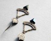 Compass earrings vintage brass triangle beads reclaimed parts