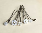 White flower hair pins bridal hair clip set wedding headpiece vintage flowers romantic  SET of 5 hair pins