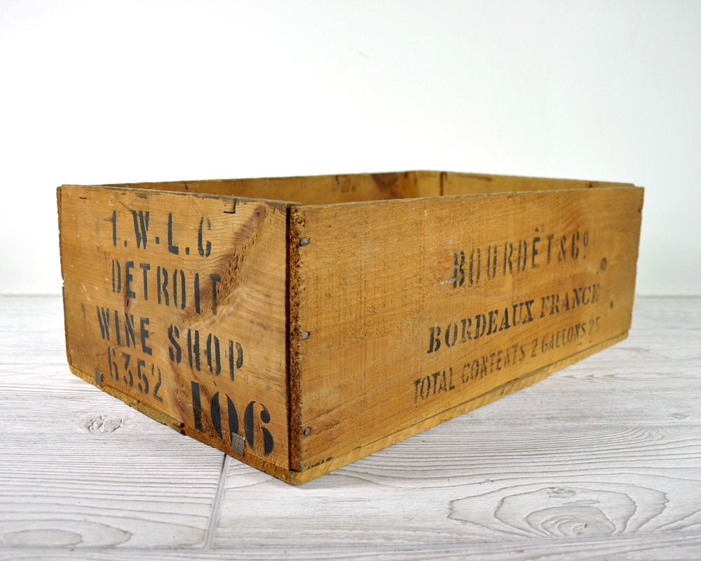Antique Rustic Wood Wine Crate / Industrial Storage
