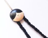 Doll hand painted wood NECKLACE with felt hair / "Stylish Girls" series - Bamboline Gioiello