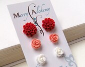 Red Flower Earrings, Pink Earrings, Flower Earrings, Floral Earrings, White Flower Earrings, Valentine Earrings - River Rouge Earrings