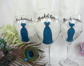 THE ORIGINAL Hand Painted Personalized Bridesmaid Dress Wine Glasses - Gift Wrapping Available