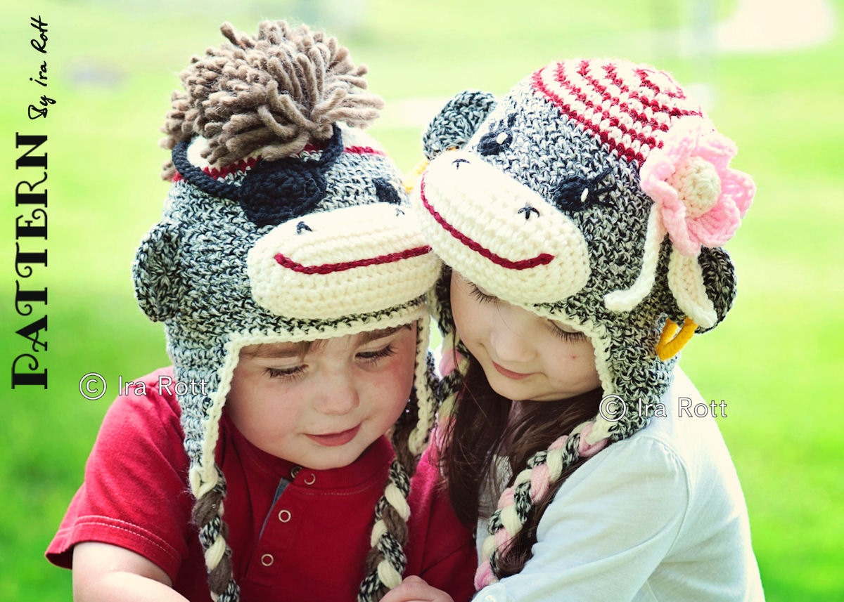 PATTERN, Pirate Jim & Molli Sock Monkey Hats, Crochet Pattern in PFD