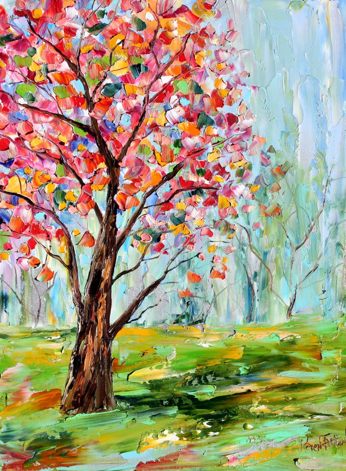 Original oil painting Spring Tree Cherry Blossoms on canvas by Karen Tarlton impressionism impasto Flower palette knife fine art