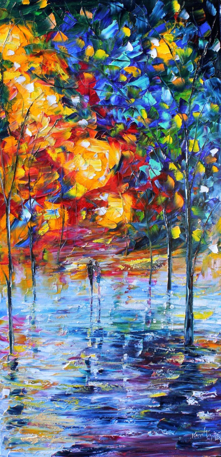Night Romance oil on canvas Landscape palette knife painting ABSTRACT modern texture fine art impressionism by Karen Tarlton