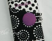 Black & White Floral - Dots- Squares Spill Proof DPN or Interchangeable Knitting Needle Case with Purple Red Pink Blue Green Accents