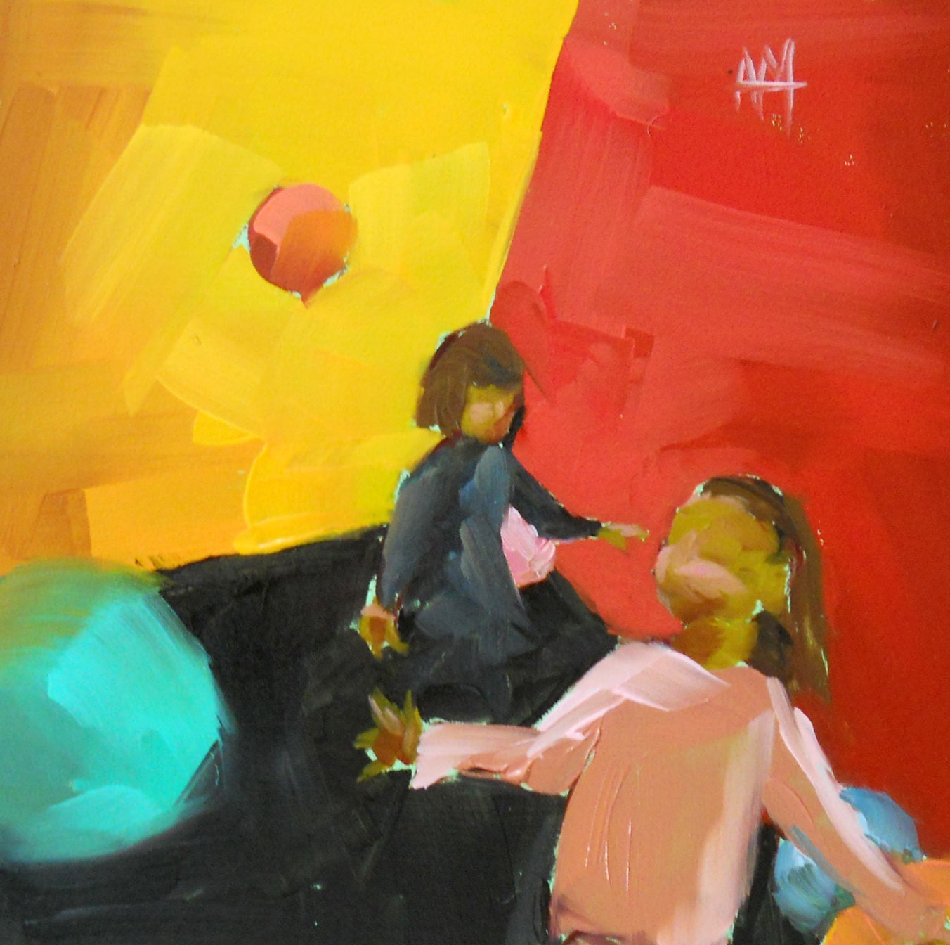 balloon jump original figurative children play painting by moulton 6 x 6 inches prattcreekart