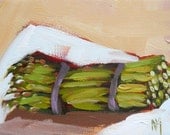 asparagus bundle original still life painting by moulton on canvas 6 x 8 inches prattcreekart