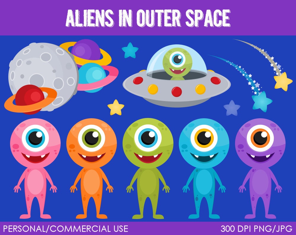 Aliens in Outer Space Clipart - Digital Clip Art Graphics for Personal or Commercial Use