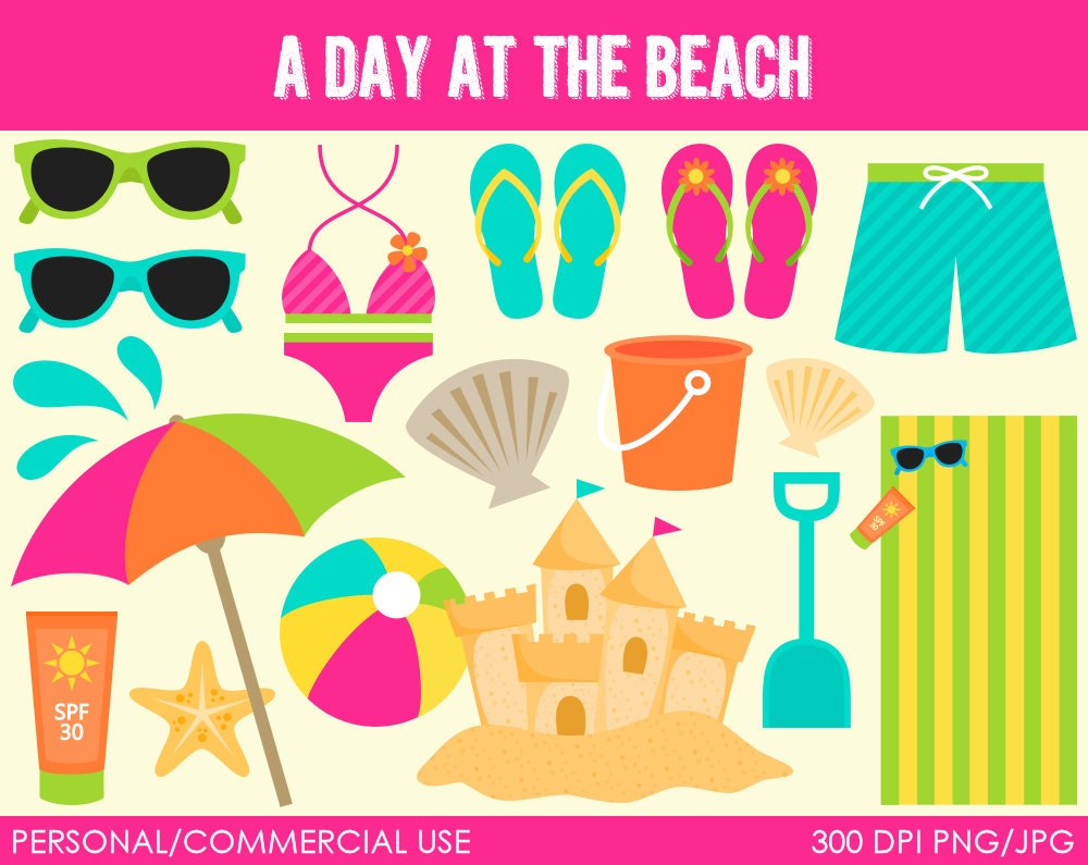A Day at the Beach Clipart - Digital Clip Art Graphics for Personal or Commercial Use