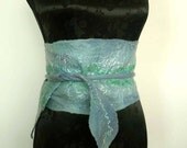 Blue Obi Belt Wool Felted Wide Waist Belt. Cinch