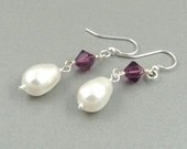 Bridesmaid earrings, pearl drop and crystal, choice of colors