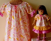 Girls SUMMER DRESSES, Size 4 or 6 or 8, with Matching Doll Dress, Pink & Yellow Peasant Dress, Nicely Jane 100% Cotton Ready to SHIP