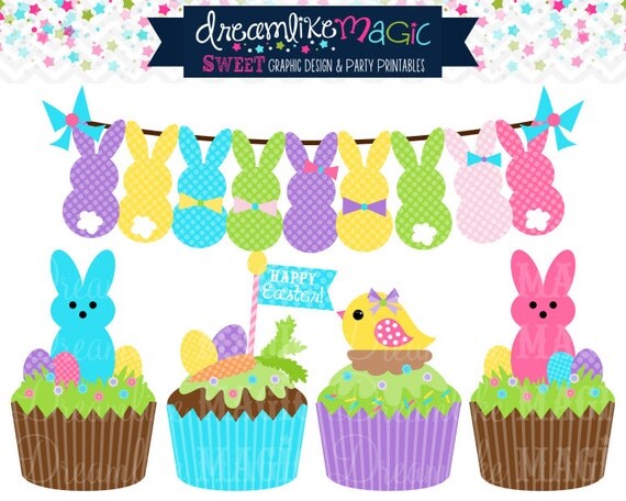 Easter Party Cupcakes- Clipart for Personal or Commercial Use Il_570xn