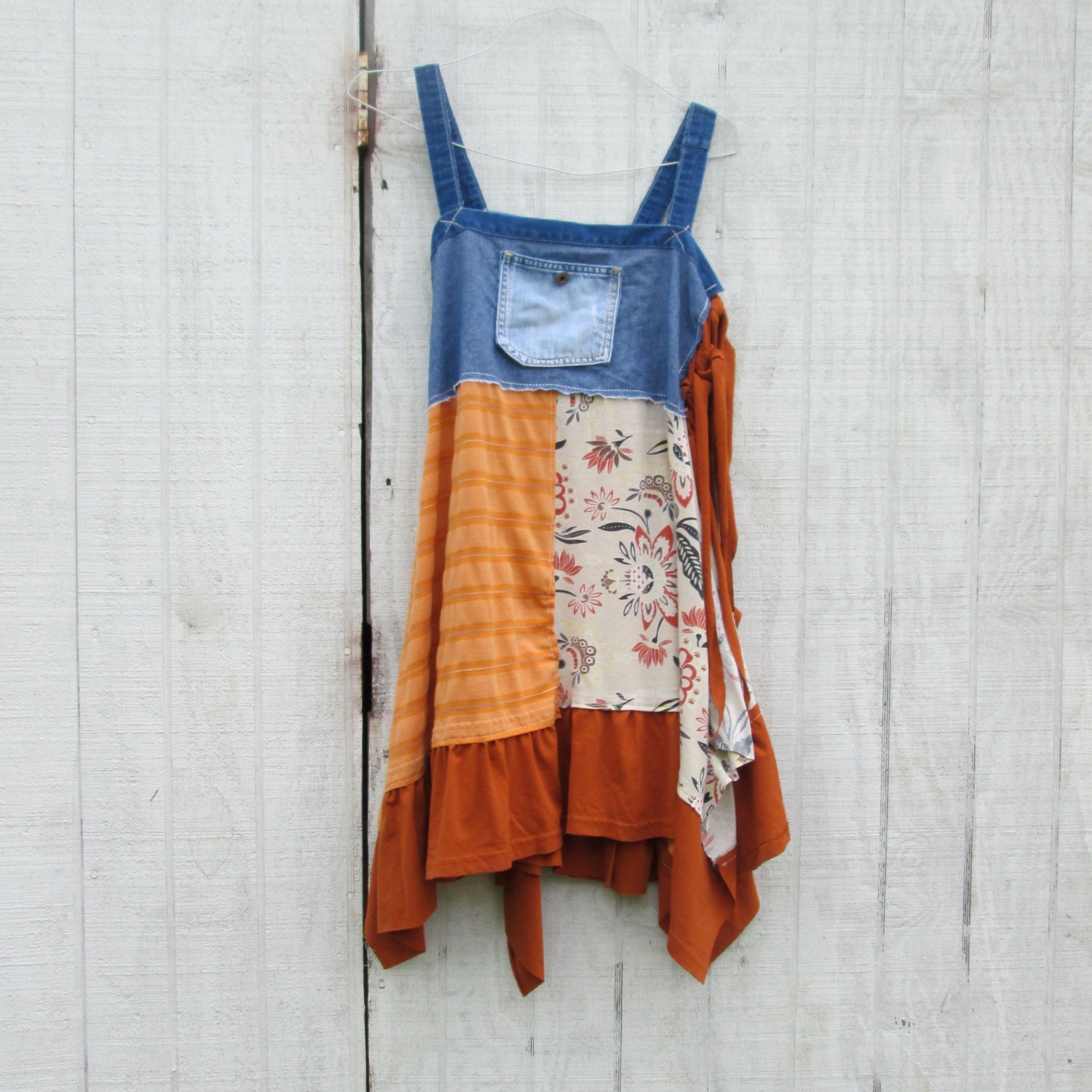 small - medium  / Upcycled clothing / Funky Denim Jumper Tunic / Shirt / Eco Dress / Denim Artsy Dress by CreoleSha