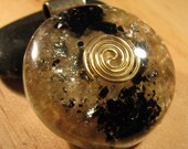 Gold Mica and Black Tourmaline Orgone Pendant