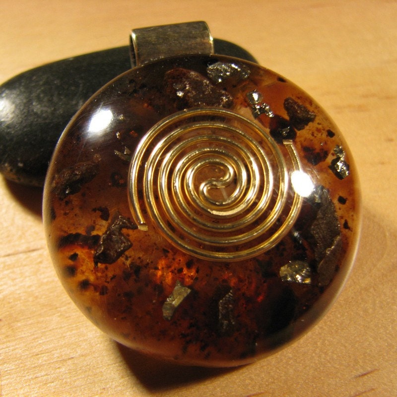 Black Amber and Meteorite Orgone Pendant