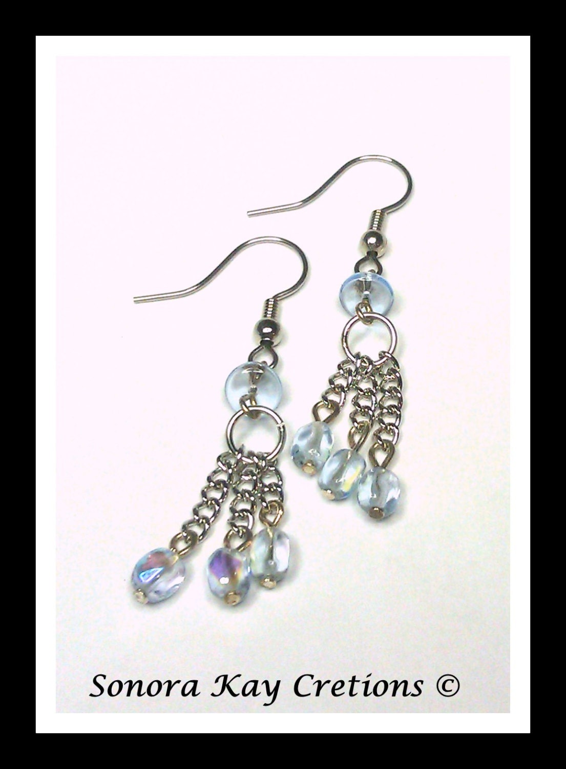 Lavender Color Glass and Chain Earrings