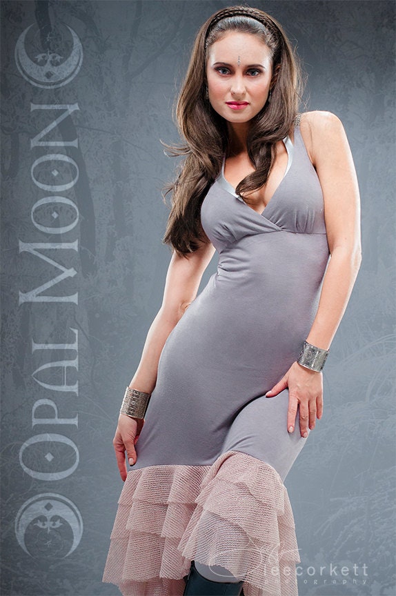 The Snow Queen Slip Dress in Soft Gray/Blush by Opal Moon (Size S, M, L, XL)