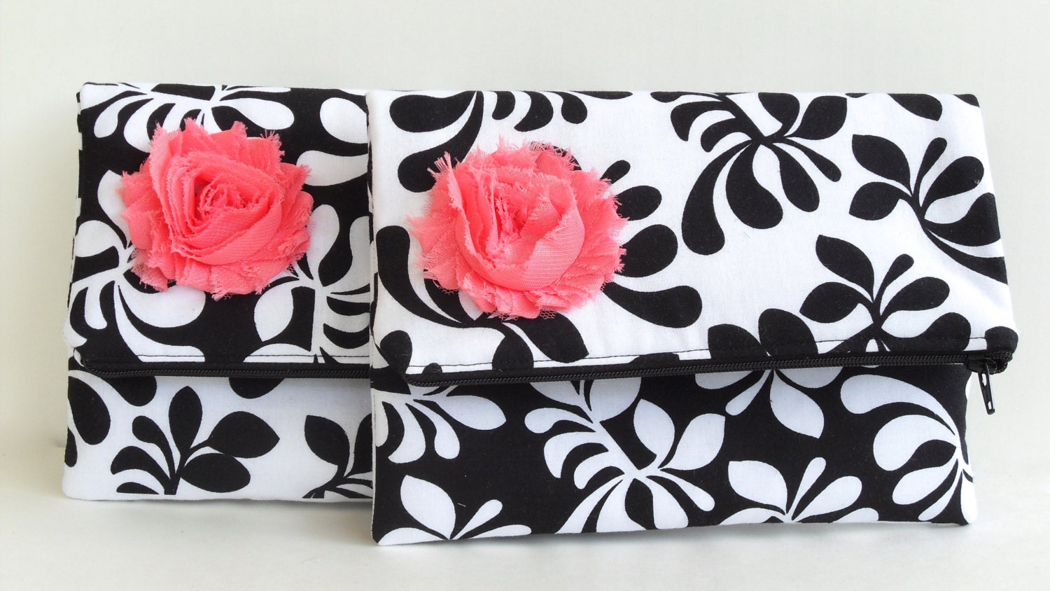 Black and white bridesmaids clutch, bridesmaids gifts, black and pink wedding, black and white wedding
