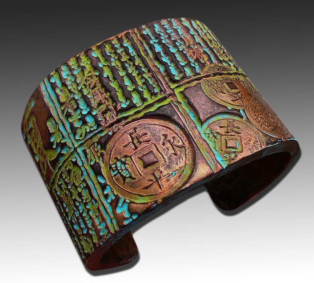 Asian distressed polymer clay cuff bracelet
