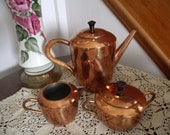 Mid Century Copper Coffee Pot, Creamer, Sugar Set, Made in Holland