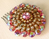 Vintage brooch hair comb . 1960s pink rhinestone . hair accessories . bridal jewelry hair clip . bridal hair jewelry