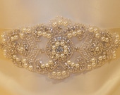 Bridal Rhinestone Pearl Sash, DASIA, Bridal Sash, Pearl Sash, Rhinestone Sash
