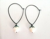 cream white mosiac shell verdirgis flower on antique copper - sand earrings