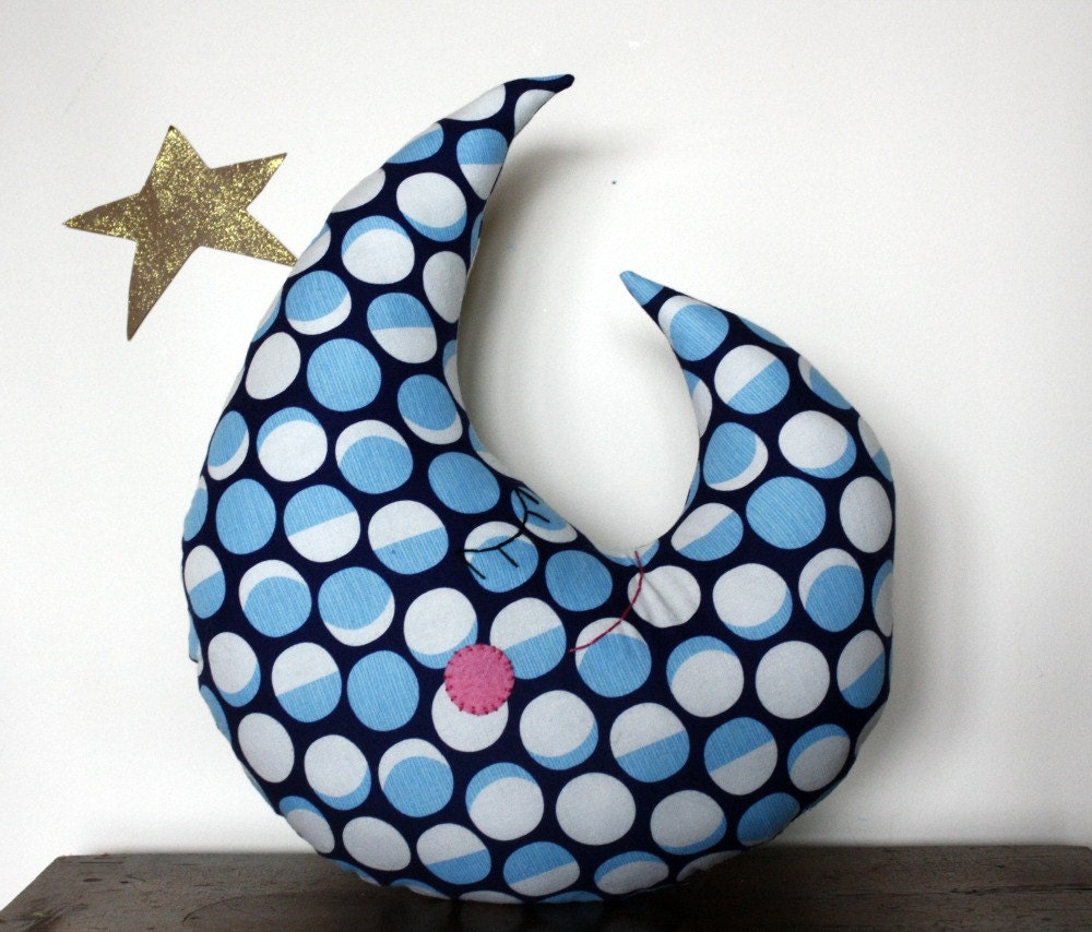 moon pillow, lunar fabric, moon decor, moon plush, stuffed moon, moon cycle, crescent moon, moon phase fabric, luna, 100% natural cotton
