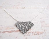 Lace Necklace - Emele - Silver Lace Bridesmaid Necklace - Geometric Diamond Metallic Gray Lace Jewelry