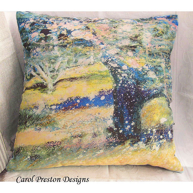 Cushion Pillow Quilted  Embroidery Impressionist SPRING Time Apple Blossom Apple Trees Herefordshire England UK