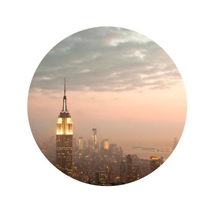 20% off - New York Skyline photography - geometric decor in pink and gold NY wall art  - circle - 8x10 - urban manhattan - New York - Raceytay