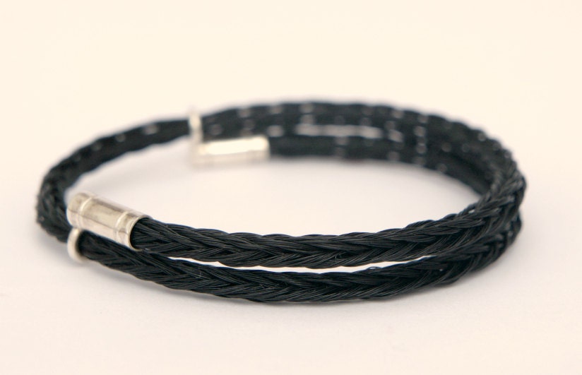 BLACK CABALLO Hand Braided Horse Hair Bracelet with Sterling Silver Clasps