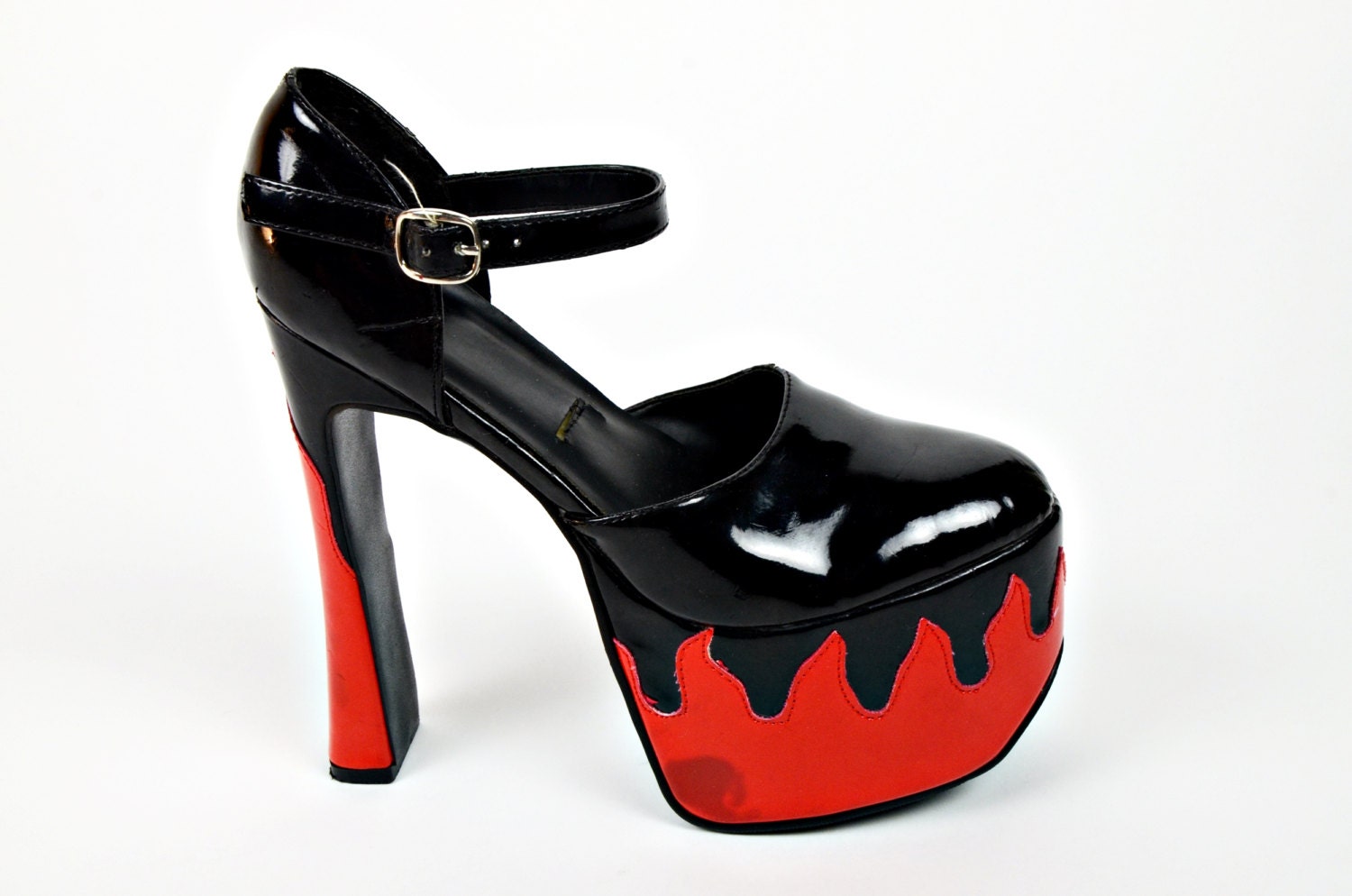 Vtg 90s FLAMES Stripper SPICE GIRL Platform Heels Mary Jane Patent Leather 6.5 7 Womens