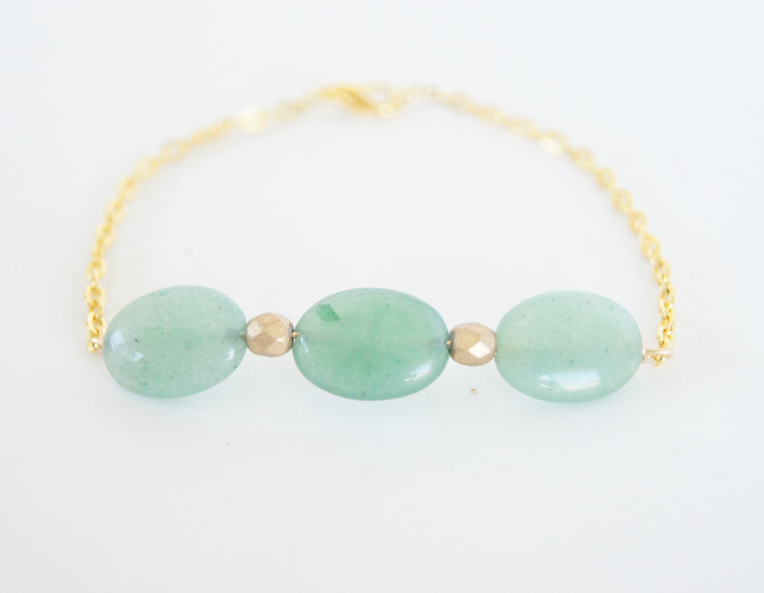 Green Aventurine Faceted Gold Czech Gold Plated Bracelet Women's Fashion