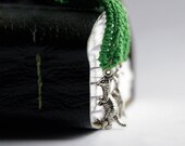 Green leather Journal, blank book sketchbook, beaded dinosaur notebook