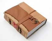 Beaded leather Journal Sketchbook, people in love, heart Diary