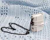 Mini Book Necklace, miniature white leather journal charm jewelry