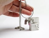Its a Girl Mini Book Necklace, miniature white leather journal, pregnancy necklace