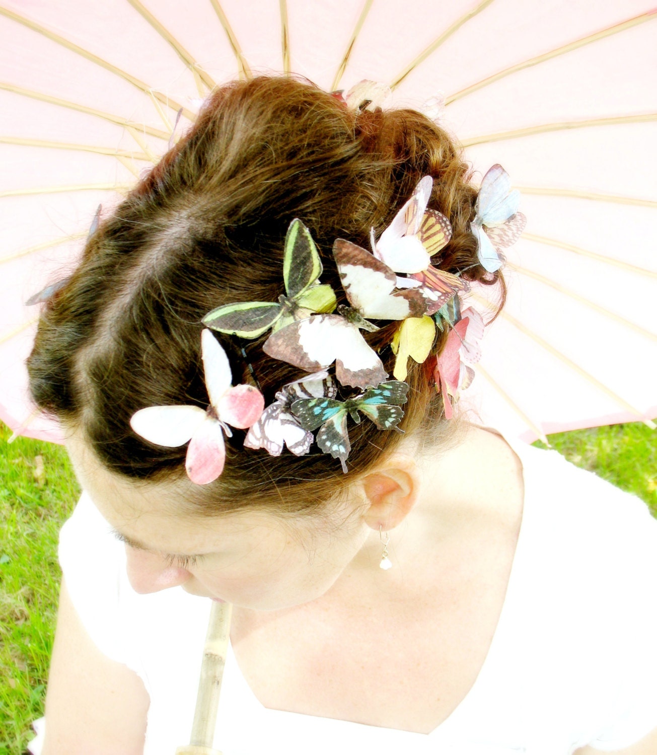 ONE handmade dupioni silk butterfly hair clip . the butterfly house . your choice