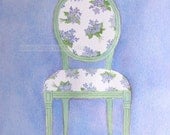 watercolor french chair  watercolor violet bouquets archival print of original painting 8 x 10
