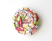 Colorful Stripe Rose Brooch Rosette Brooch Pin Green Pink Cream Peach Flower Pin 2.25 inches