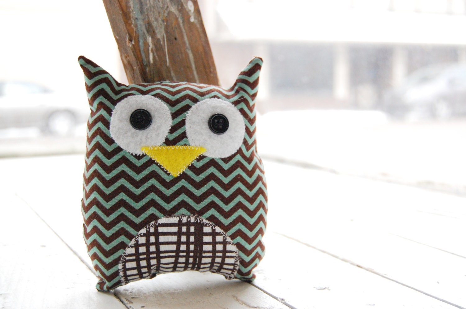 Chevron Plush Mini Owl - Turquoise and Brown